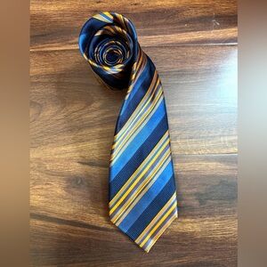 BUGATCHI Uomo  Navy and Orange Striped Silk Tie Made In Italy